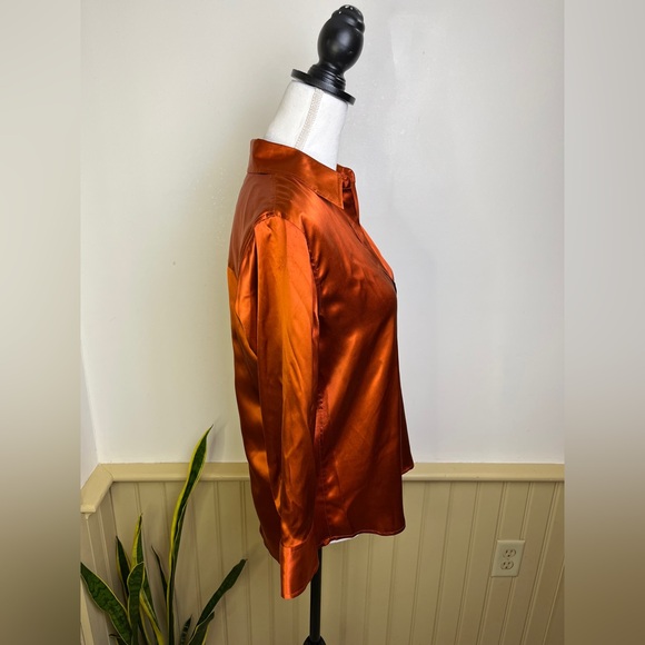 L’AGENCE NWT 100% Silk Button Down Blouse S Rust Copper Satin Office Work Shirt - Picture 3 of 12